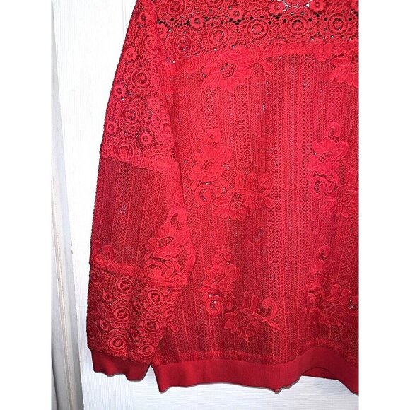 NWOT CHICO'S Red Lace Semi Sheer Full Zip Jacket Sz 2 / Large - Picture 15 of 16